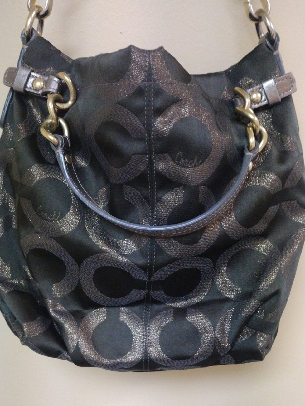 Coach Grenand Metallic Bronze Signature Shoulder Bag